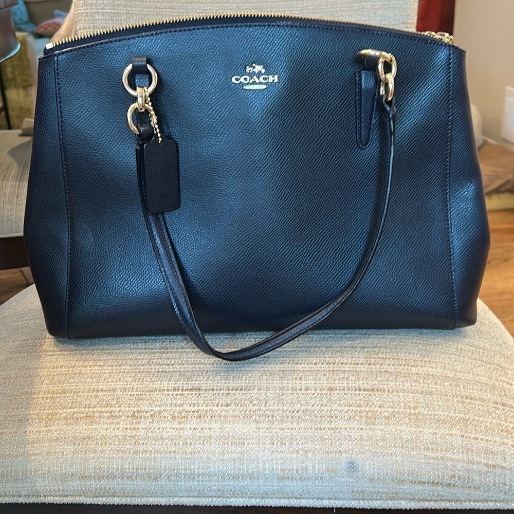 Coach Navy Blue Leather Tote Bag